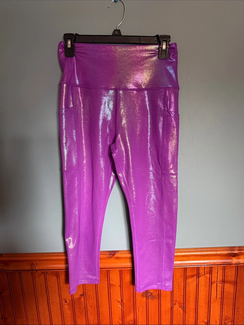 Women Shiny Purple Active Leggings